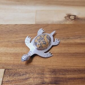 VTG Sea Turtle Brooch Leopard Jasper 17.62g .925 Solid Silver Signed CII Mexico